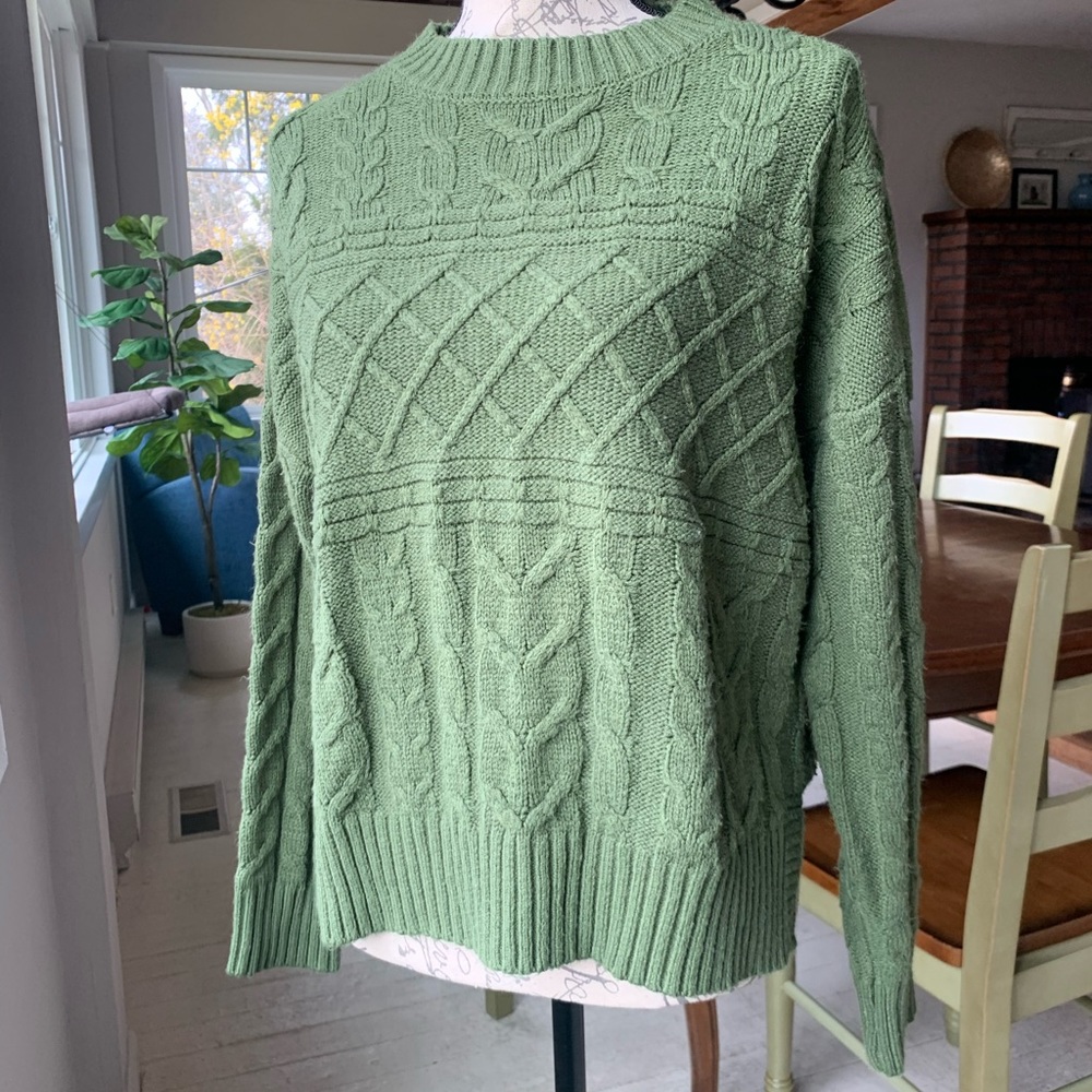 green knit sweater
